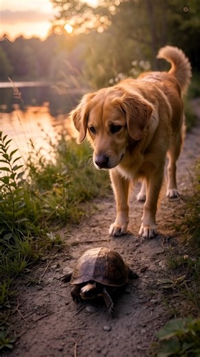 A slow and wholesome friendship moment — Dog vs Turtle 🌿🐶🐢 #Dog