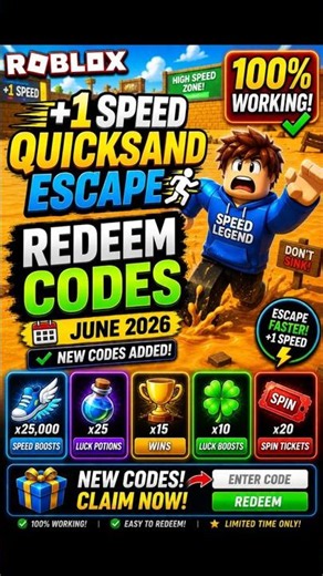 Roblox +1 Speed Quicksand Escape Codes | +1 Speed Quicksand Escape Redeem Codes