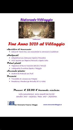Menù di fine anno 2025 | Bar Ristorante Pizzeria Villaggio