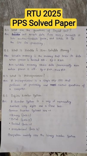 RTU Programming for Problem Solving| SOLVED PAPER 2025 | PART A | RTU 2nd Sem SOLVED PAPER