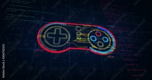 Cyber game symbol project creating. Abstract concept of esport, video gaming, digital play, cyber entertainment technology and cyber sport 3d animation. Drawing scheme line of futuristic idea.