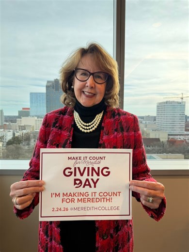 Leigh Brady, ’91 MBA, the President and CEO of State Employees Credit Union, shares why she gives back to Meredith and where she is designating her gift today. Make a gift at meredith.edu/makeitcount4mc or call (919) 760-8202. *To see the latest numbers throughout the day, please visit the top of our profile or meredith.edu/makeitcount4mc | Meredith College