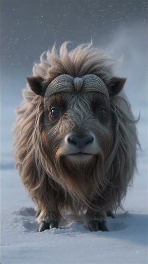Cozy Baby Musk Ox in a Snowy Blizzard ❄️