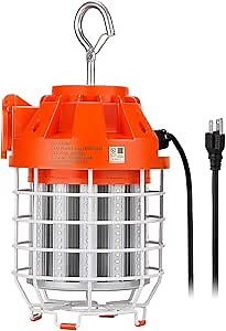 LEONLITE Linkable LED Temporary Work Light, 60W(300W Eqv.) Ultra Bright, UL Listed Construction Lights High Bay Fixture with Outlet & Hook, Hanging for Indoor/Outdoor Job Site & Workshop