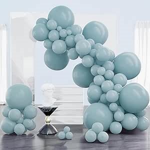 PartyWoo Dusty Blue Balloons 100 pcs Different Sizes of 18 12 10 5 Inch Light Blue Aqua Balloon Arch Kit Garland for Graduation Wedding Baby Shower Gender Reveal Birthday Party Decorations Blue-F28