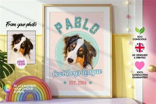 Kids Varsity Dog Portrait, Kids Room Wall Art, Kids Dog Gift, Kids Birthday Present, Kid Animal Lover, Children's Room Art, Custom Pet Art - Etsy