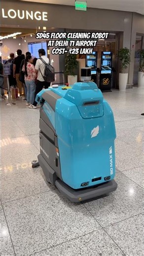 Peppermint Robotics #SD45 all-in-one floor cleaning #robot in action at #NewDelhi T1 Airport.
