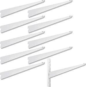 10 Pack Adjustable Shelf Brackets for Double Track System Closet Organization Heavy Duty Wire Shelf Brackets(White,16.5 Inches)