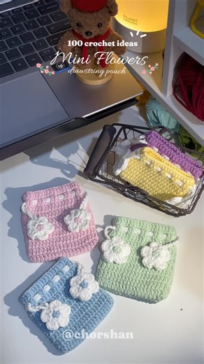 𝚌𝚑𝚘𝚛 𝚜𝚑𝚊𝚗 𝚑𝚊𝚗𝚍𝚒𝚌𝚛𝚊𝚏𝚝𝚜 | ✨Mini floral drawstring bag 🌸 Tutorial available at my YouTube channel 📹 📍chorshan . . . #handmade #crochet #giftideas #malaysia... | Instagram