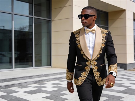 Men’s Black & Gold Embroidered Tuxedo Suit – Luxury Groom Wedding Suit, Royal Designer Blazer, Custom Made Formal Outfit - Etsy