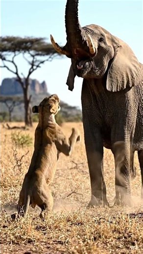 lioness attack elephant 🐘 #lioness #attack #elephant #viral #ai #aishorts #aivideo #beauty #nature