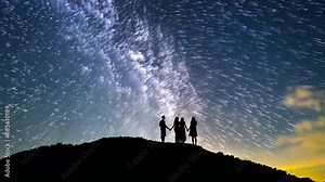 Couple Silhouetted Against Star Trails Generative AI