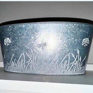 Galvanized Oval Planter Tub With Meadow Butterflies and Dragonfly | Farmhouse Decor, Vintage-style Container - Etsy