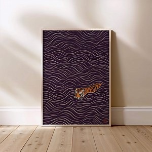 Japanese Tiger Wall Art Print, Swimming Tiger Poster, Modern Zen Animal Artwork, Japandi Oriental Decor - Etsy