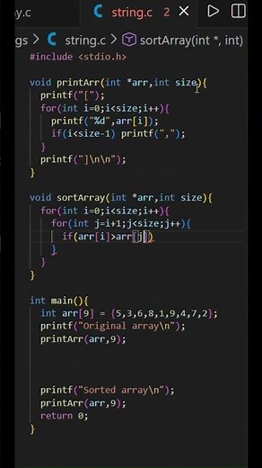 array sorting using function in c language | #c #coding #clanguage