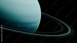 Close up of Planet Uranus the Ice giant 3D Animated Visualization with rings UHD 4K 02