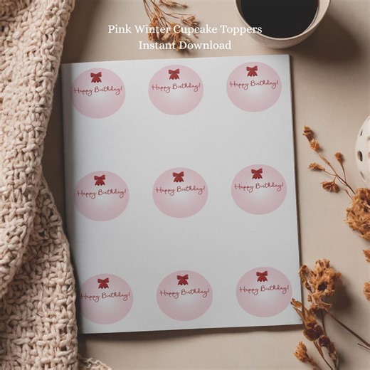 Pink Winter Cupcake Toppers Printable • Happy Birthday • Winter Onederland Party Decor • Snowflake Cupcake Circles • Instant Download - Etsy