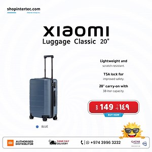 Meet your new travel companion. 🌍 The Xiaomi Luggage Classic 20” is built for movement — ultra-smooth wheels, scratch-resistant shell, and TSA lock for peace of mind. Whether you're jet-setting across continents or heading out for a weekend getaway, this carry-on keeps it light, secure, and effortlessly stylish. 💰 Just QAR 149 🛒 Buy now: shopintertec.com/products/xiaomi-luggage-classic-20 🚚 Same-Day Delivery in Qatar 📲 Call/WhatsApp: 974 3996 3232 Less stress. More style. All Xiaomi. 🧳✨ #X
