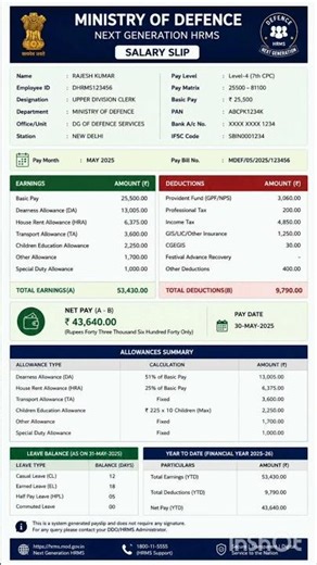 Defence Next Generation HRMS Salary Slip 2026 | HRMS Payslip Online