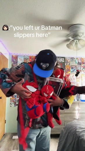 Whos slippers are they😭 #spiderman #batman #fyp #goofygoober #spiderverse