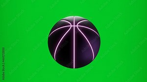3D neon glow basketball animation of spinning ball 3D rendering
