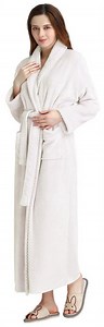 Robes for Women, LOFIR Long Womens Robes, Soft Fluffy Fleece Bath Robe with Front Pocket, Winter Warm Plush Lapel Women's Robes, Adjustable Belt, White, L/XL