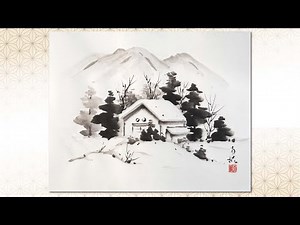No.18「雪景色」を水墨画で描いてみましょう。