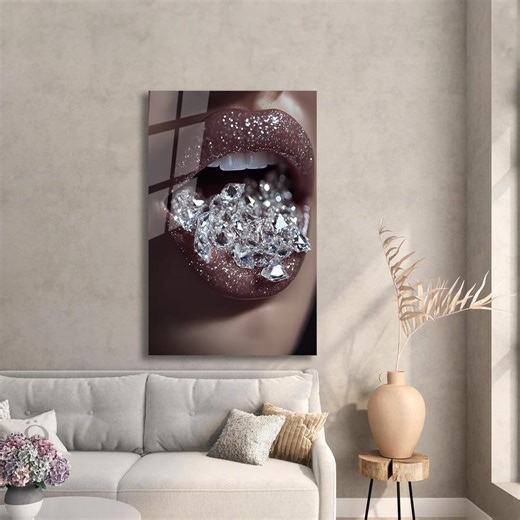 Diamond Lips Glass Wall Art | Unapologetic Decadence & Wealth Decor | Glitter Lips Bling Art for Modern Glam Interiors |tempered Glass Print - Etsy