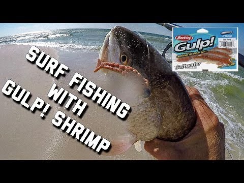 Surf Fishing | EPIC Redfish day at the Jetties using Gulp! Shrimp