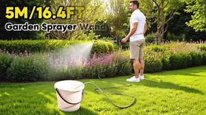 23.6" Battery Powered Sprayer Wand, 2025 Upgraded Electric Sprayer Telescopic Wand with 3 Spray Forces, Battery Indicator, 16.4FT Hose, 3 Mist Nozzles for Lawn and Garden