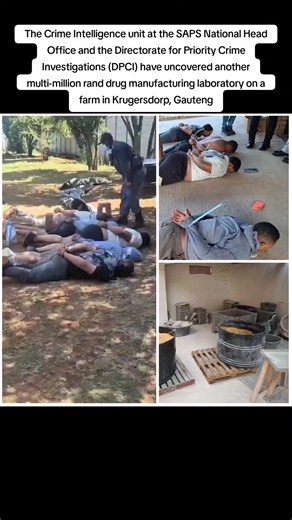 The Crime Intelligence unit at the SAPS National Head Office and the Directorate for Priority Crime Investigations (DPCI) have uncovered another multi-million rand drug manufacturing laboratory on a farm in Krugersdorp, Gauteng. Quantities of Mandrax and ecstasy tablets were found at the suspected lab. #southafrica #NEWS