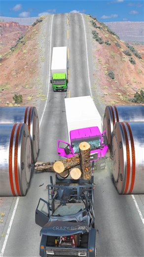 Mini car vs log truck vs man truck vs haydraulic crush -BeamNG.Drive