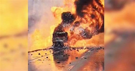 Truck hauling paint cans bursts into flames on Indiana highway