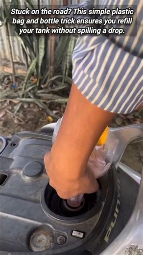 Smart DIY Plastic Bag Funnel For Roadside Fuel Emergencies