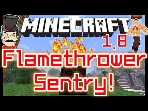 Minecraft 1.8 FLAMETHROWER SENTRY TURRETS Mod ! Defense Blocks Shoot Fire Particles !
