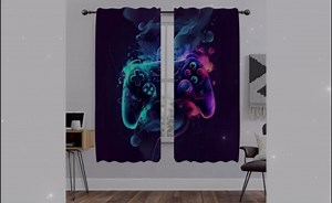 21x54 Inch Game Controller Curtains Neon Theme Colorful Joystick Start Play Design Window Treatments Bedroom Living Room Youth Activity Center Decor Party Drapes 2 Panels Polyester