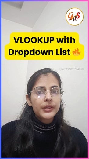 GrowWithSkills on Instagram: "VLOOKUP with Dropdown List 🔥 Hey Viewers, Welcome to Grow With Skills.. If you like my reels and want to learn with full videos then please check out my youtube channel. https://www.youtube.com/c/GrowWithSkills also link is available on Bio. #excel #exceltips #microsoft #education #onlineeducation #exceltricks"