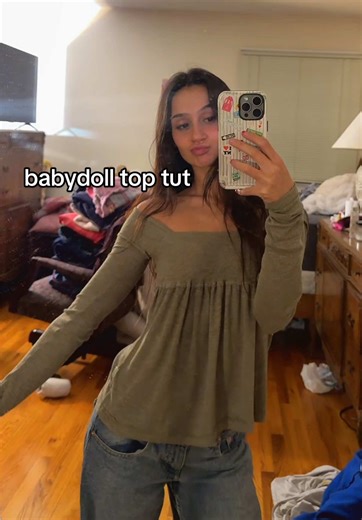 I could’ve definitely done the sewing a little better but I have foma (fear of measuring anything) but still cute I may add some lace to hide how bad the bottom is shirred hahaha #babydolltop #sewingtutorial #thriftflip