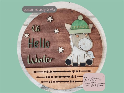 Donkey Door Hanger SVG Laser Ready Cut File Hello Winter Farm Animal Beanie - Etsy