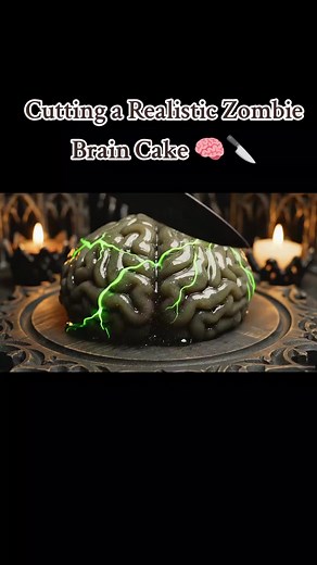 Cutting a Realistic Zombie Brain Cake for Halloween