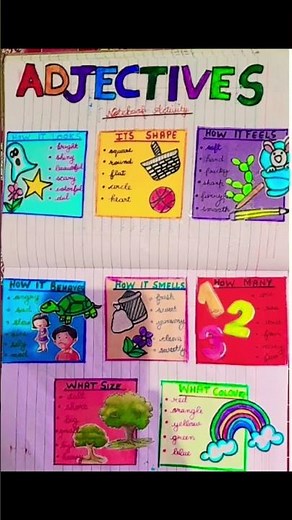 😱adjective chart with pictures/adjective chart making/grammar project ideas/#shorts #adjectives #art