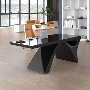Modern Black Computer Desk with Pedestal Base & Drawers for Home & Office (55")｜Homary