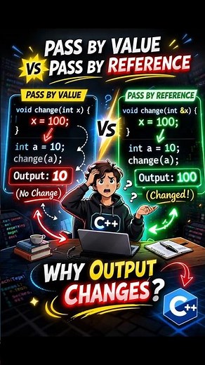 Pass by Value vs Pass by Reference in C++ (Why Output Changes?) 🔥