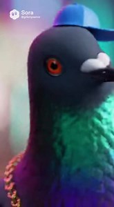 DJ Pigeon with Colorful Feathers Dances at Night