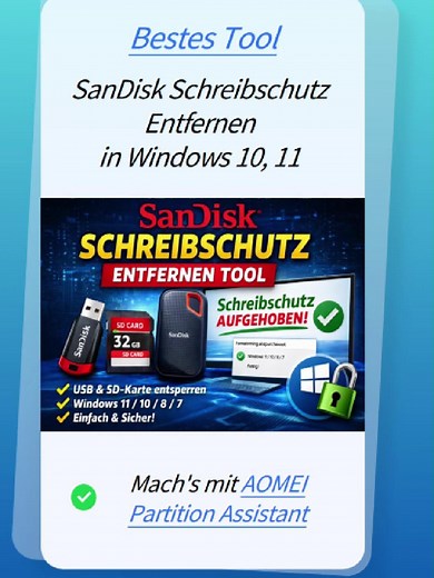 SanDisk USB-Stick oder SD-Karte schreibgeschützt? Nutze das SanDisk Schreibschutz Entfernen Tool, um den Schreibschutz schnell unter Windows 11/10/8/7 aufzuheben. Funktioniert für USB, SD, microSD & SSD – einfach, sicher und effektiv! 👍 Gefällt dir das Video? Dann like & kommentiere deine Fragen! #windows11tipps #windows10hilfe #partitionmanager