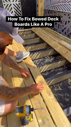 How To Fix bowed Deck Boards Down #How #reels #howto #lifehacks #deck #doityourself #diy #decking #deck | The Home Improvements Channel Uk