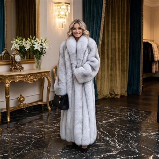 Blue Fox Fur Coat for Women - Full Length Natural Silver Jacket -luxury Shawl Collar Winter Outwear-plus Size Genuine Fur Gift - Etsy