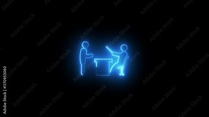 Glowing neon Teacher and student icon symbol animation. People speaking icon. Two people talking animation background.