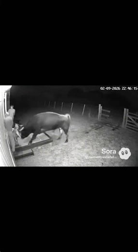 Security camera shows dog stopping a charging bull