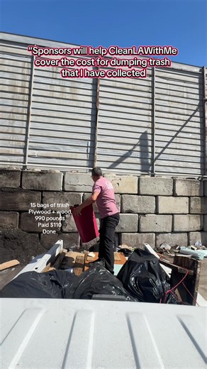 Sponsors help CleanLAwithMe cover the cost of dumping the trash I collect across Los Angeles. Every cleanup makes a difference, but proper disposal also has a cost. Today’s cleanup: 15 bags of trash Plywood wood 990 pounds removed from the street Dumping cost: $110 Little by little we are making our city cleaner. If you want to support this mission and help cover dumping costs, check the links in my bio. Together we can keep L.A. clean. #CleanLAwithMe #KeepLAClean #LosAngeles #TrashCleanup #Comm